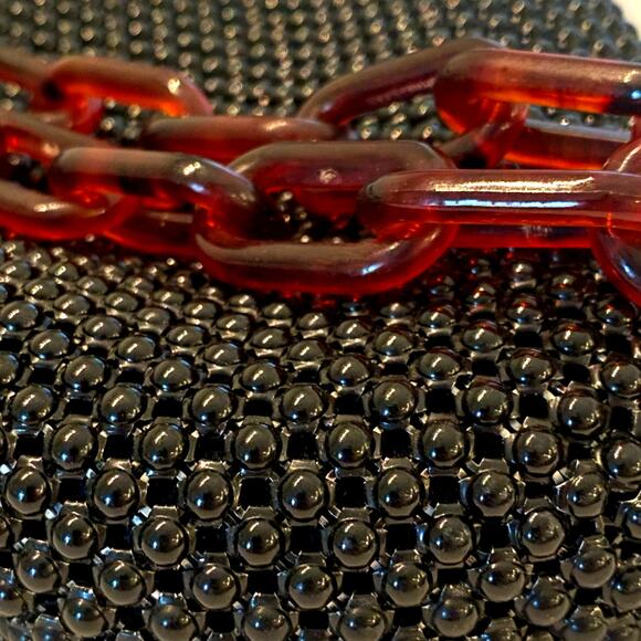 Vintage WHITING & DAVIS Mesh Handbag Tortoise Lucite Chain Kiss Lock Mid Century - Picture 3 of 11